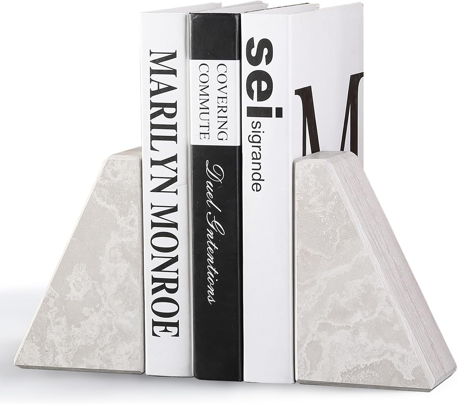 Marble Bookends for Heavy Books - Durable Decorative Book Ends