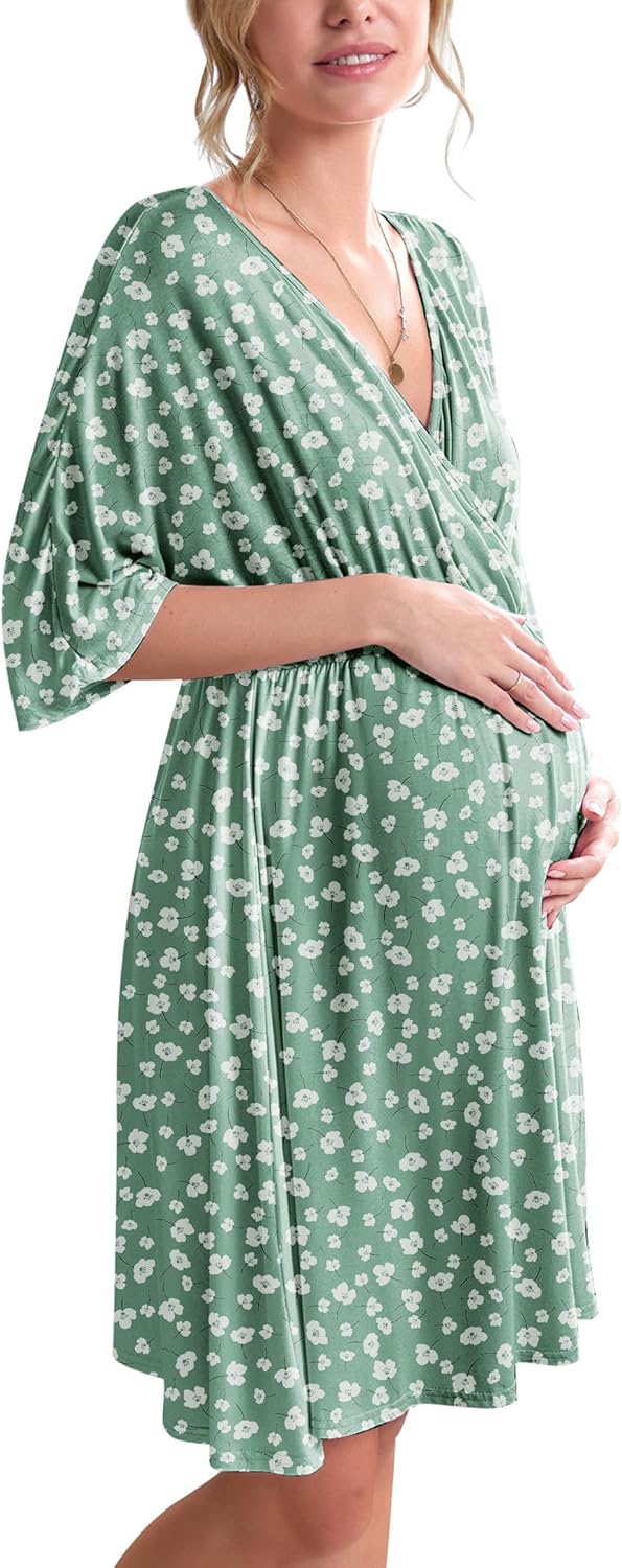 Ekouaer 3 in 1 Labor Delivery Hospital Gown for Nursing Moms