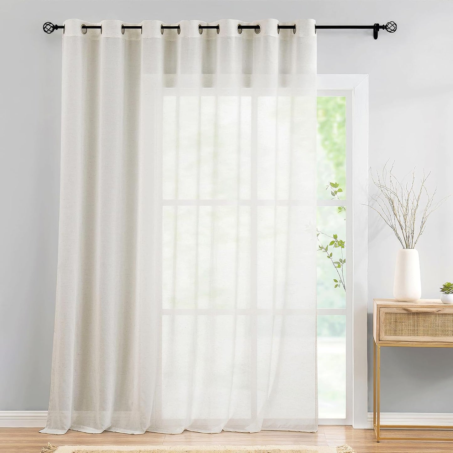 FMFUNCTEX Linen Sheer Sliding Door Curtains for Elegant Spaces