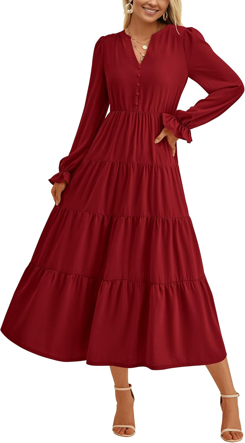 PRETTYGARDEN Long Sleeve Dress for Women: Elegant Maxi Style