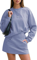 Women 2 Piece Cotton Tracksuit Set with Skirt and Pockets