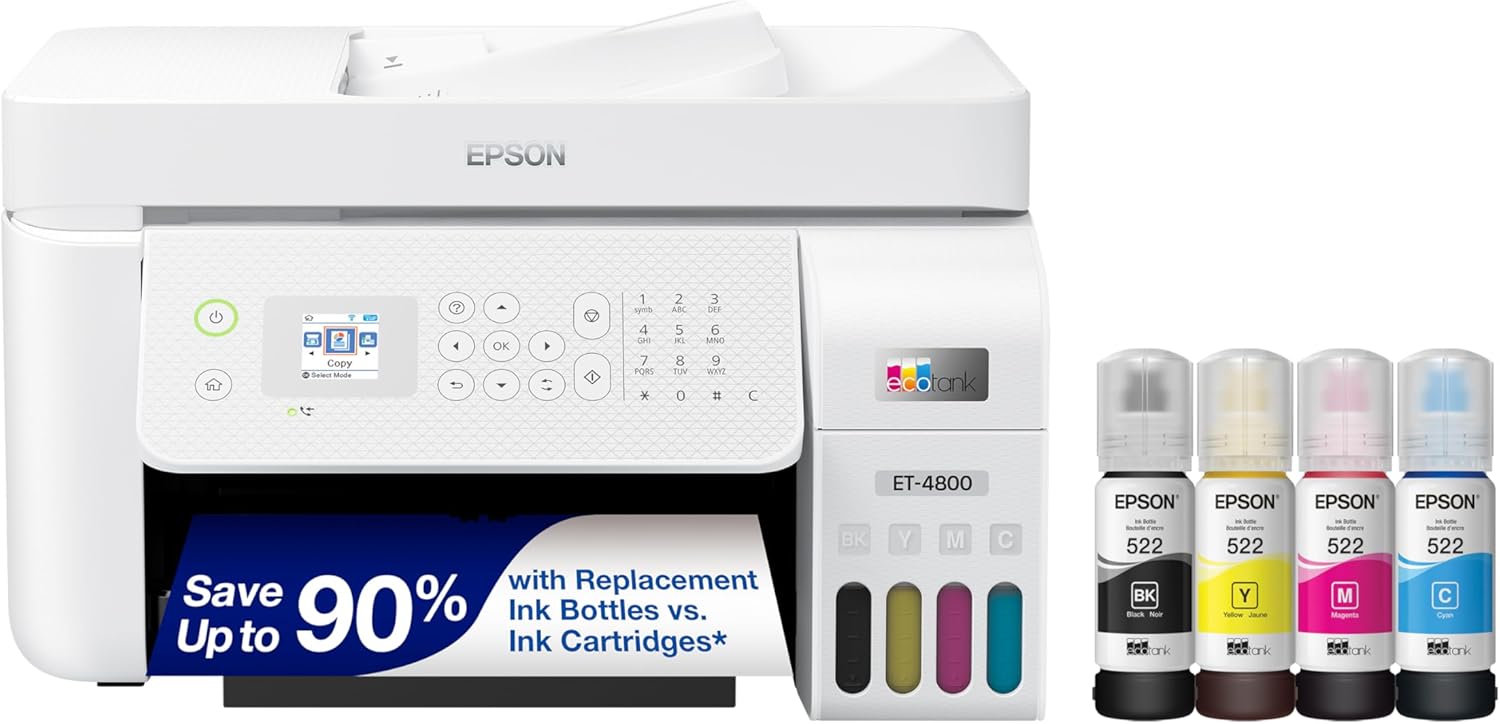 Epson EcoTank ET-4800 Wireless All-in-One Printer - Cartridge-Free Convenience!