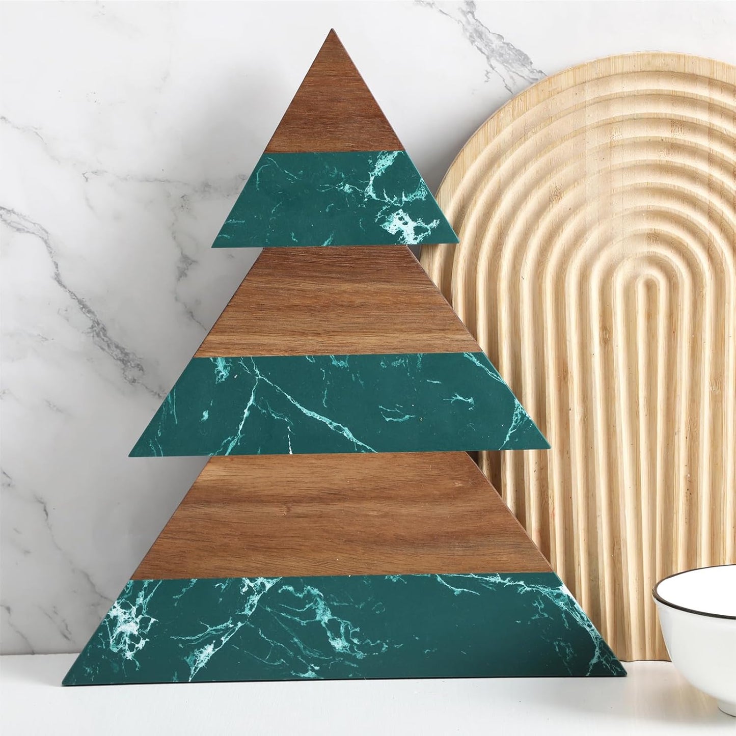 Green Christmas Tree Marble Cheese Board for Festive Celebrations