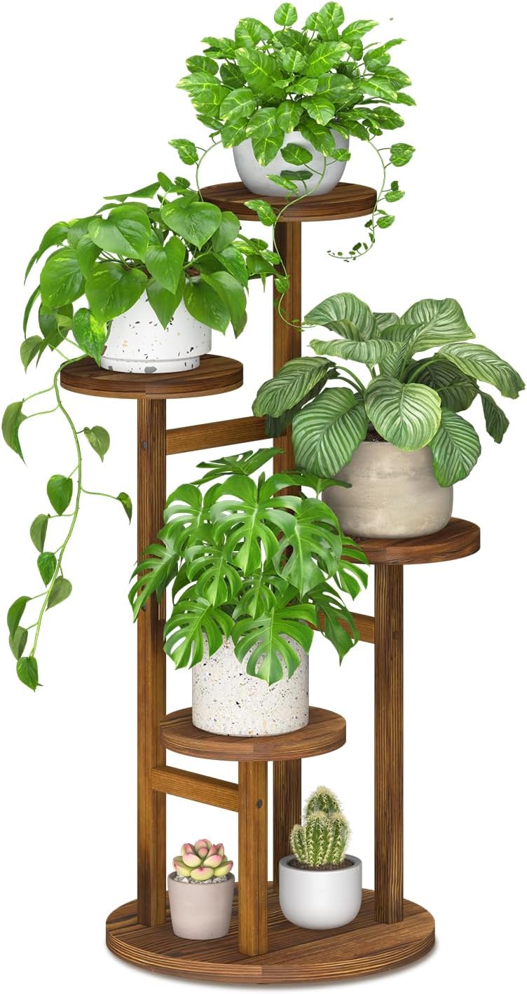 Wood Plant Stand Indoor Outdoor, 4 Tiered Corner Flower Shelf