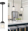 TENGXIN Modern Pendant Light Matte Black - Adjustable Linen Glass