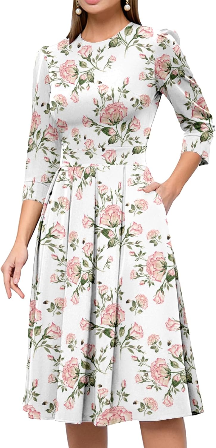 Simple Flavor Women's Floral Vintage Midi Dress for All Occasions