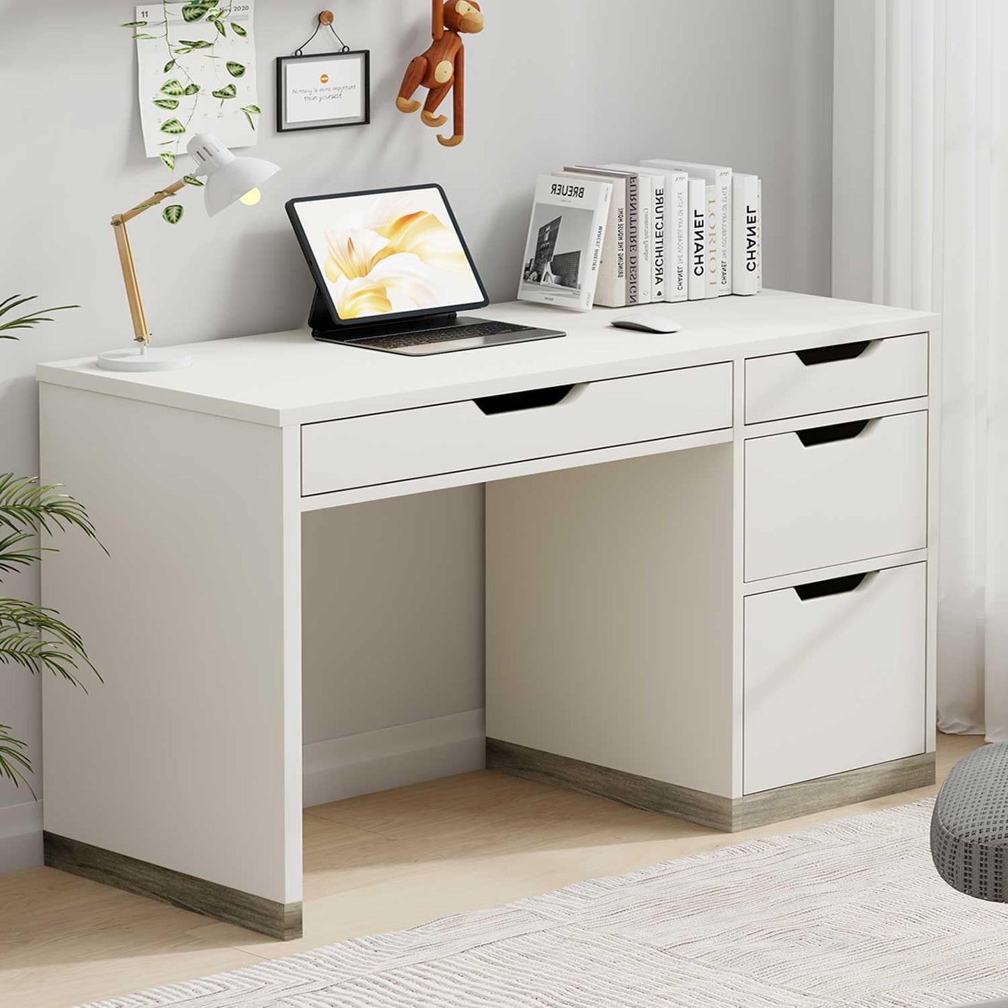 48 Inch White Desk with Drawers for Small Space Solutions