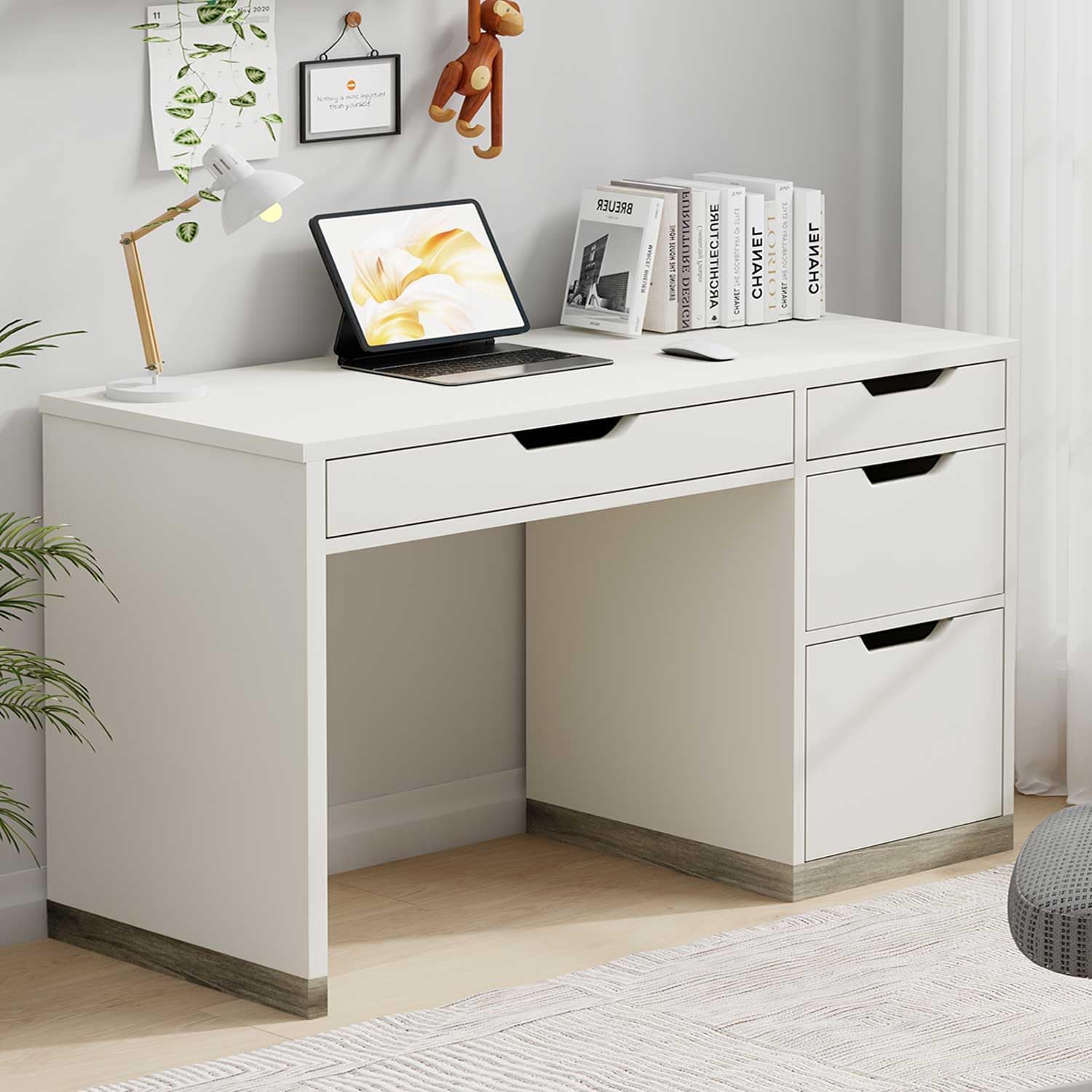 48 Inch White Desk with Drawers for Small Space Solutions