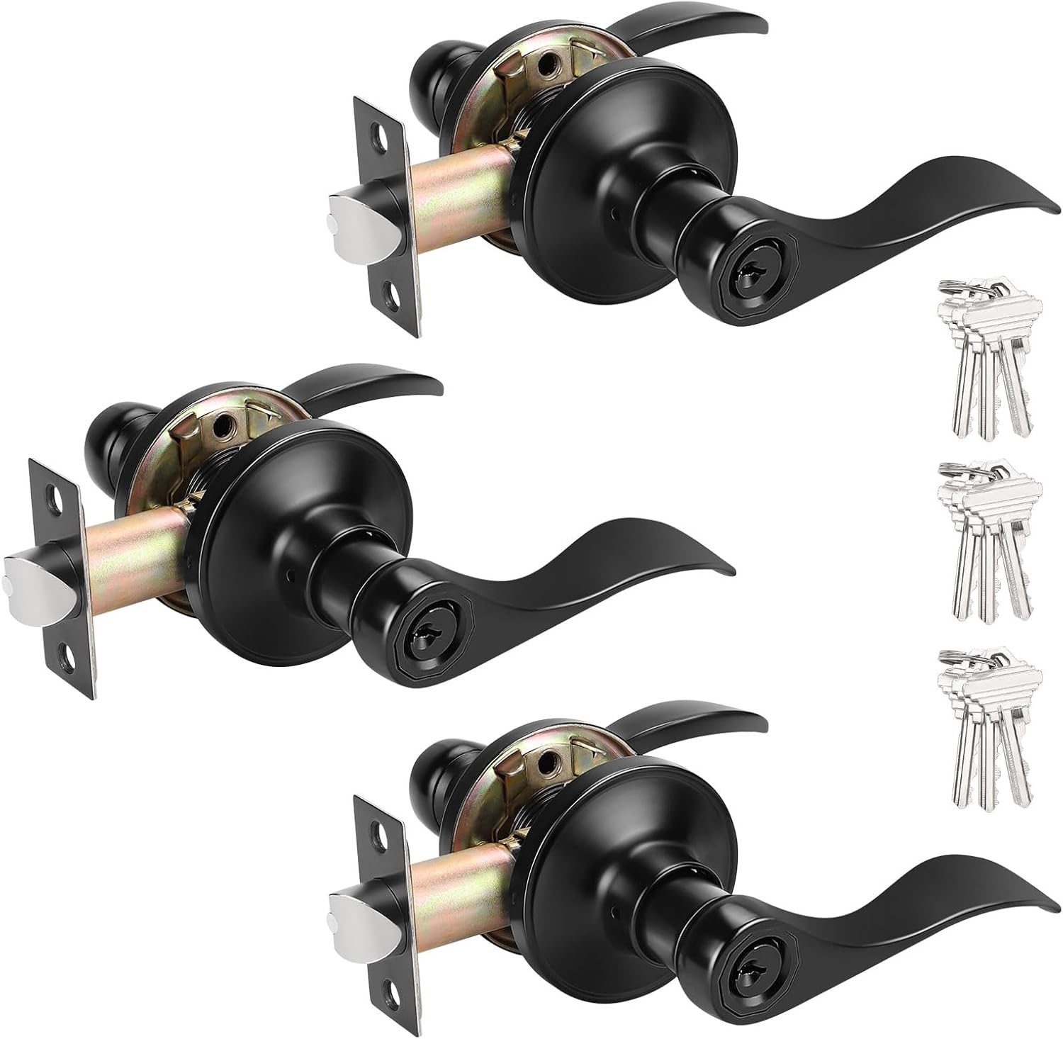 Probrico Black Entry Knobs with Lock and Key - 3 Pack Set