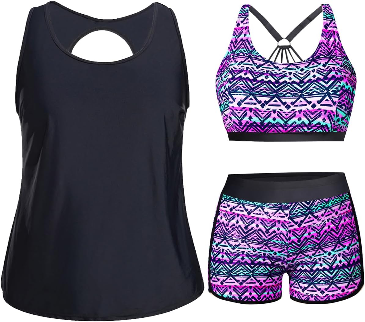 Holipick Plus Size 3 Piece Tankini Swimsuits for Women