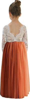 Flower Girl White Peony Lace Back A-Line Tulle Dress - Elegant Fit