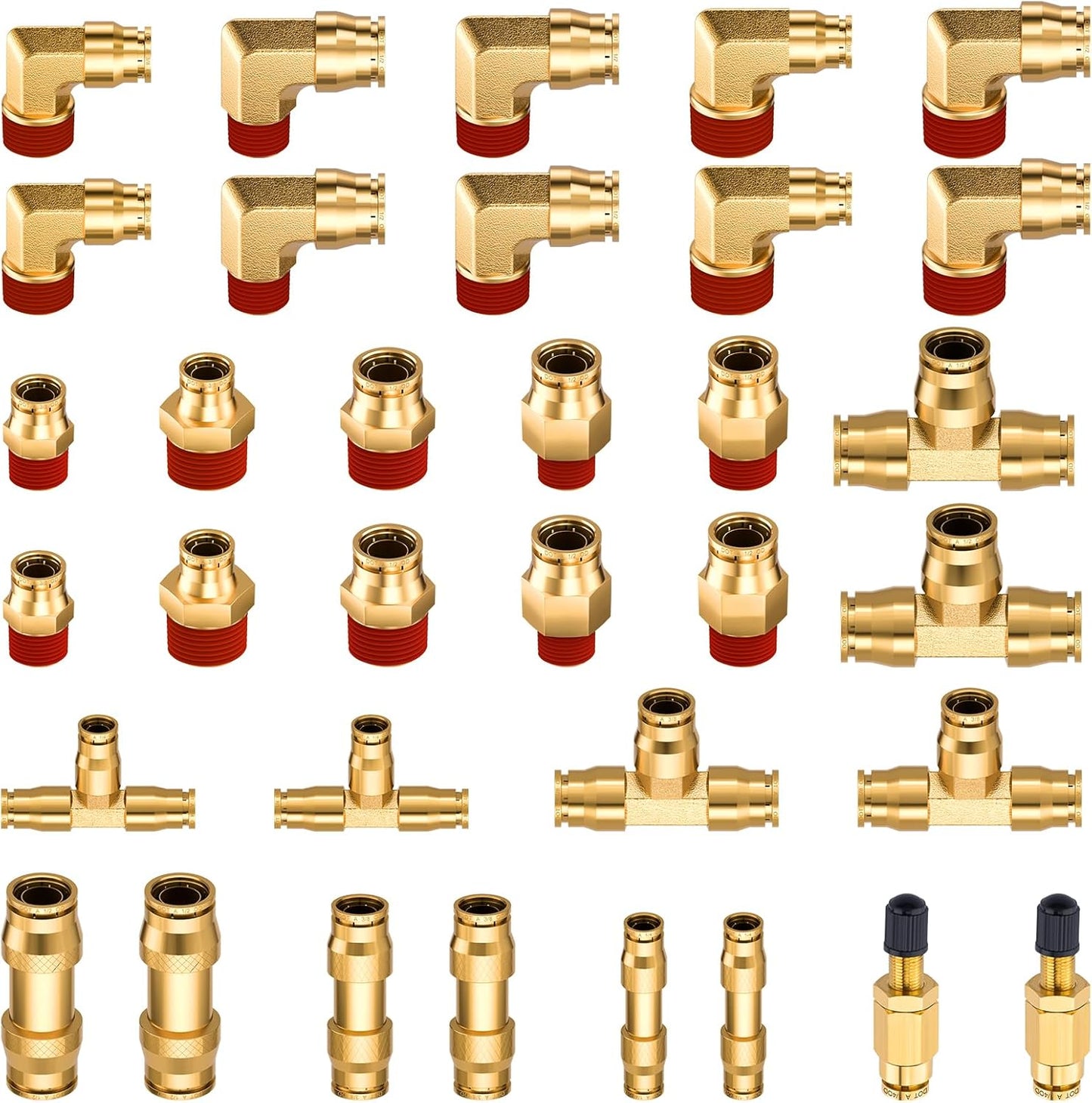 34 Pcs Brass DOT Air Brake Line Fittings Assortment Kit