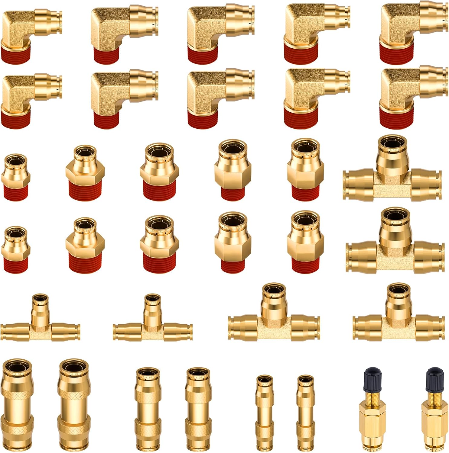 34 Pcs Brass DOT Air Brake Line Fittings Assortment Kit