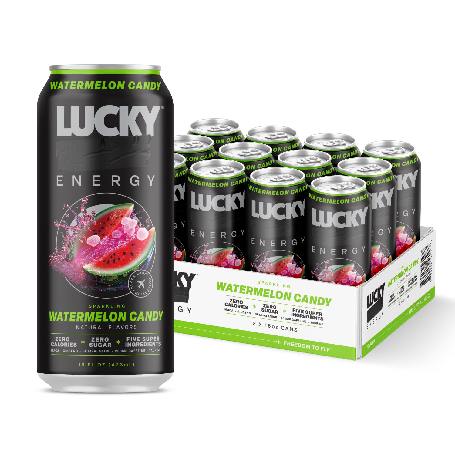 Lucky Energy Sugar Free Energy Drinks 12-Pack Watermelon Candy