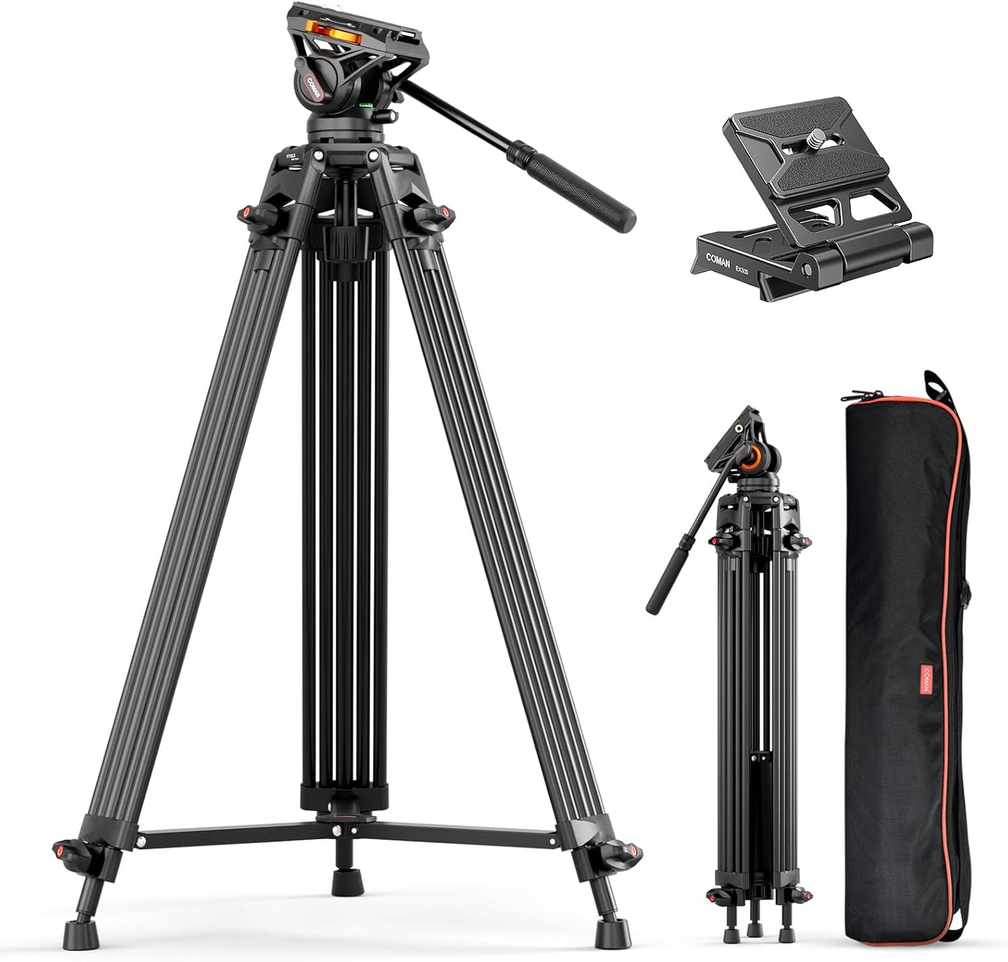 Professional Heavy Duty Video Tripod with Adjustable Fluid Head