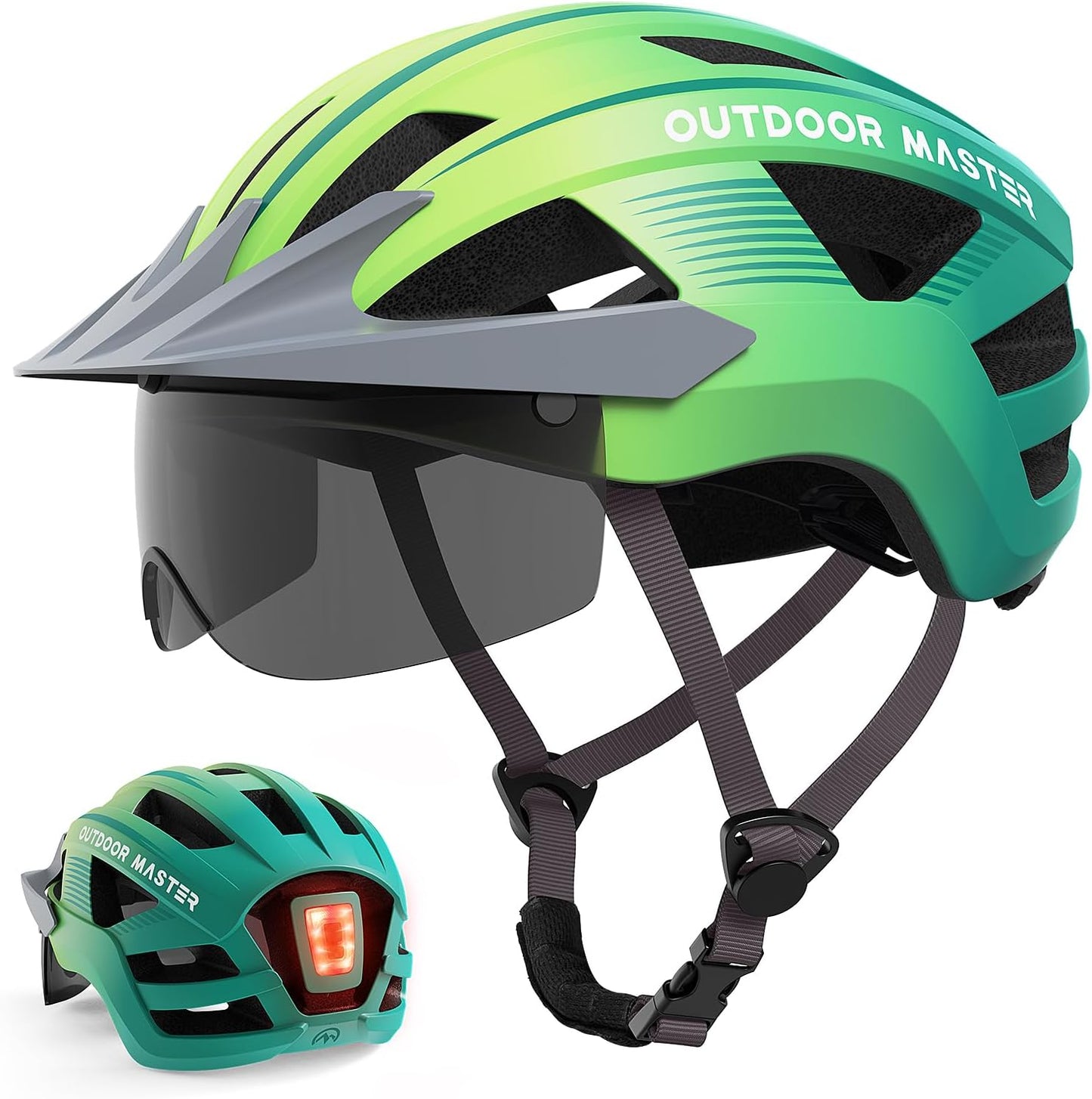 OutdoorMaster Adult Bike Helmet with LED Light and Goggles
