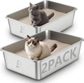 Stainless Steel Cat Litter Box 2-Pack - High Sided, Easy Clean