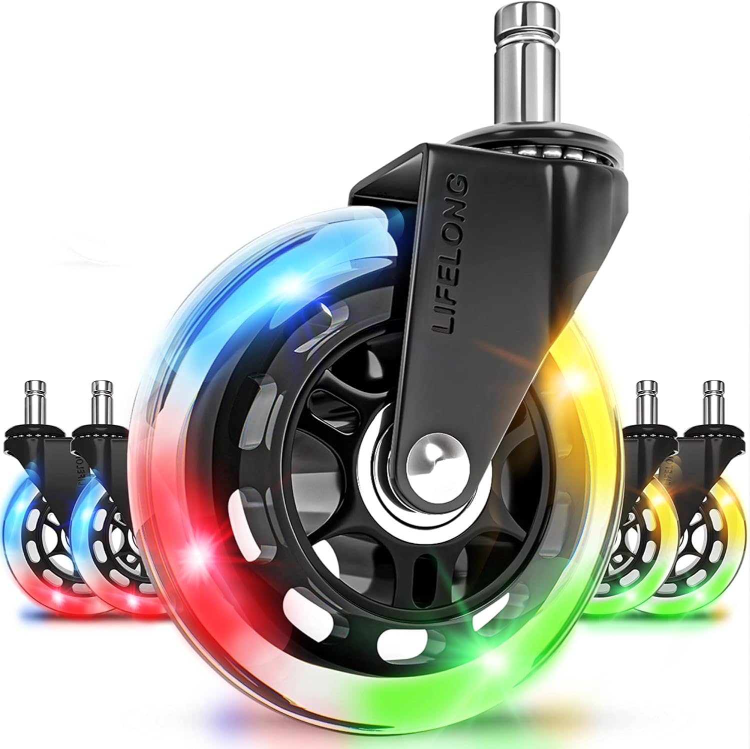RGB Rubber Chair Casters - Heavy Duty Wheels for Desk Chairs - Set of 5