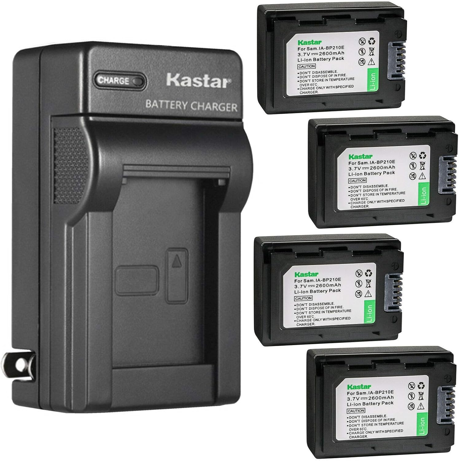 Kastar 4-Pack IA-BP210E Battery and Charger for Samsung Cameras