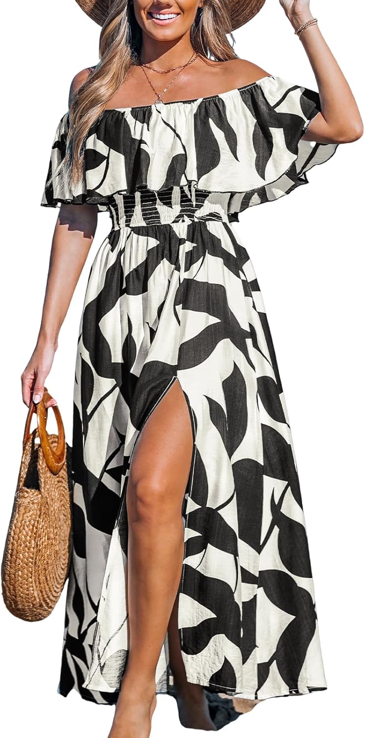 CUPSHE Women Ruffle Floral Maxi Summer Dress for Beach Fun