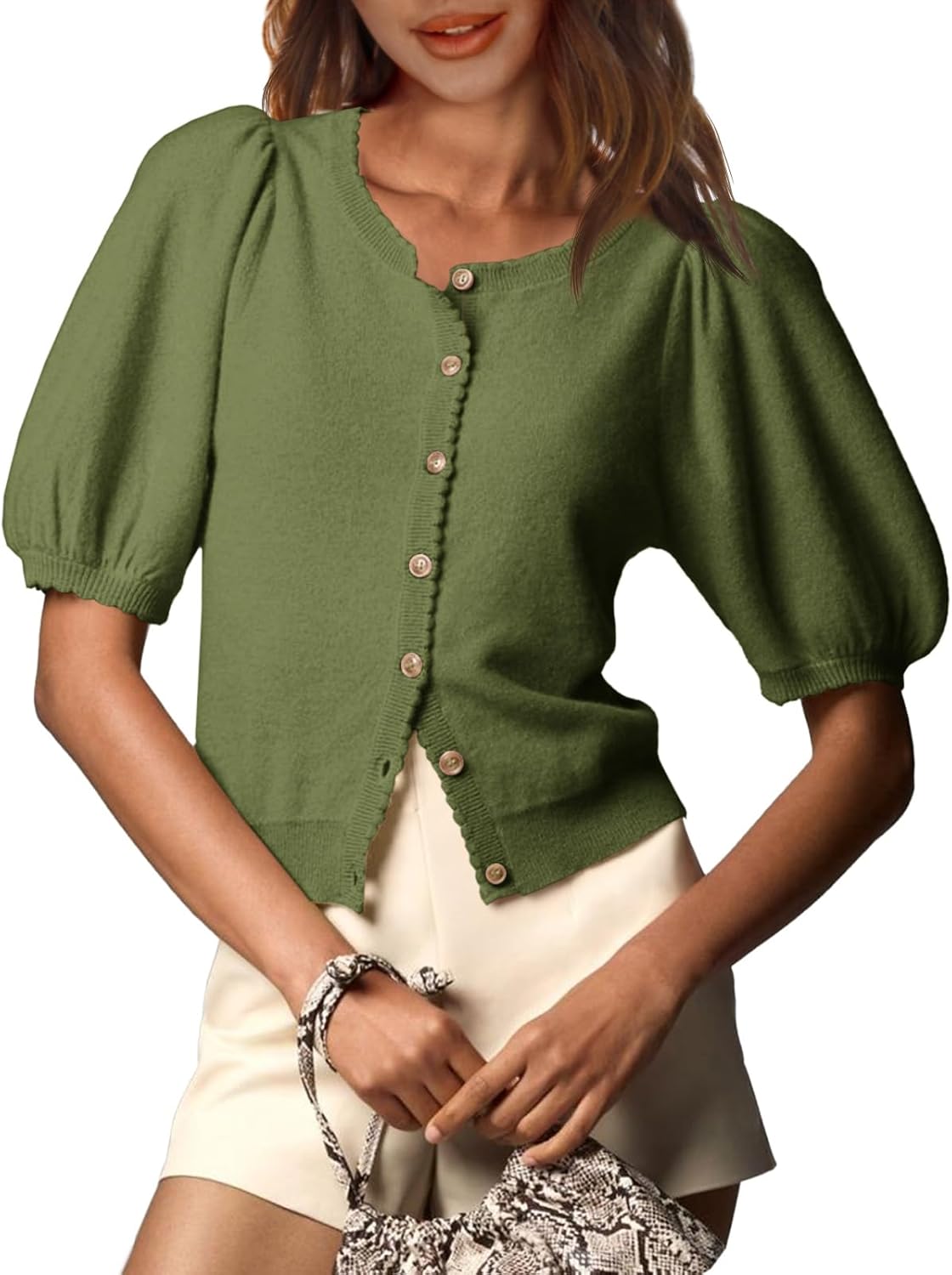 Lightweight Summer Puff Short Sleeve Cardigan for Women