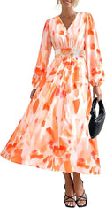 PRETTYGARDEN Women's Floral Midi Dress - Flowy V Neck Boho Midi