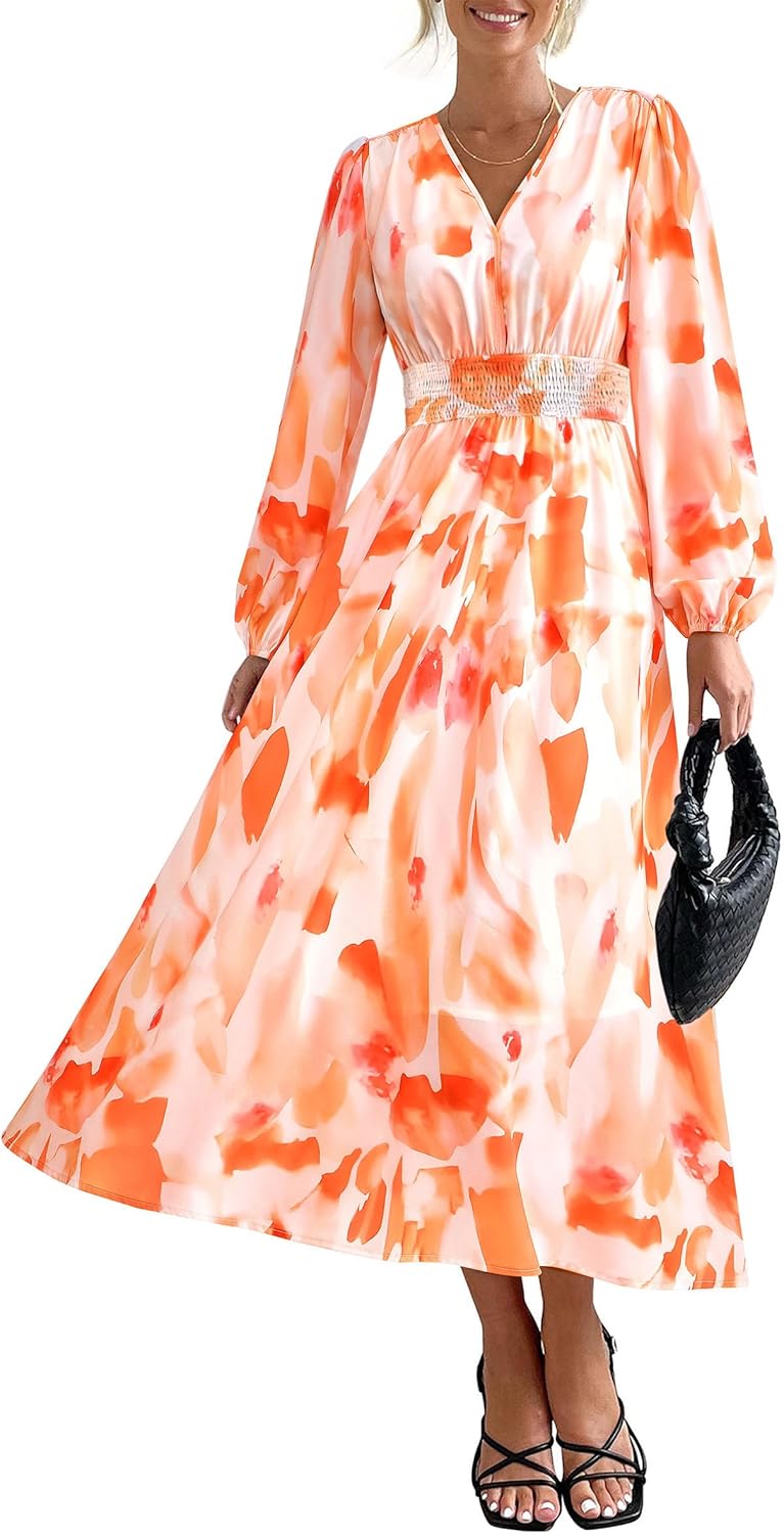 PRETTYGARDEN Women's Floral Midi Dress for Casual Fall Events