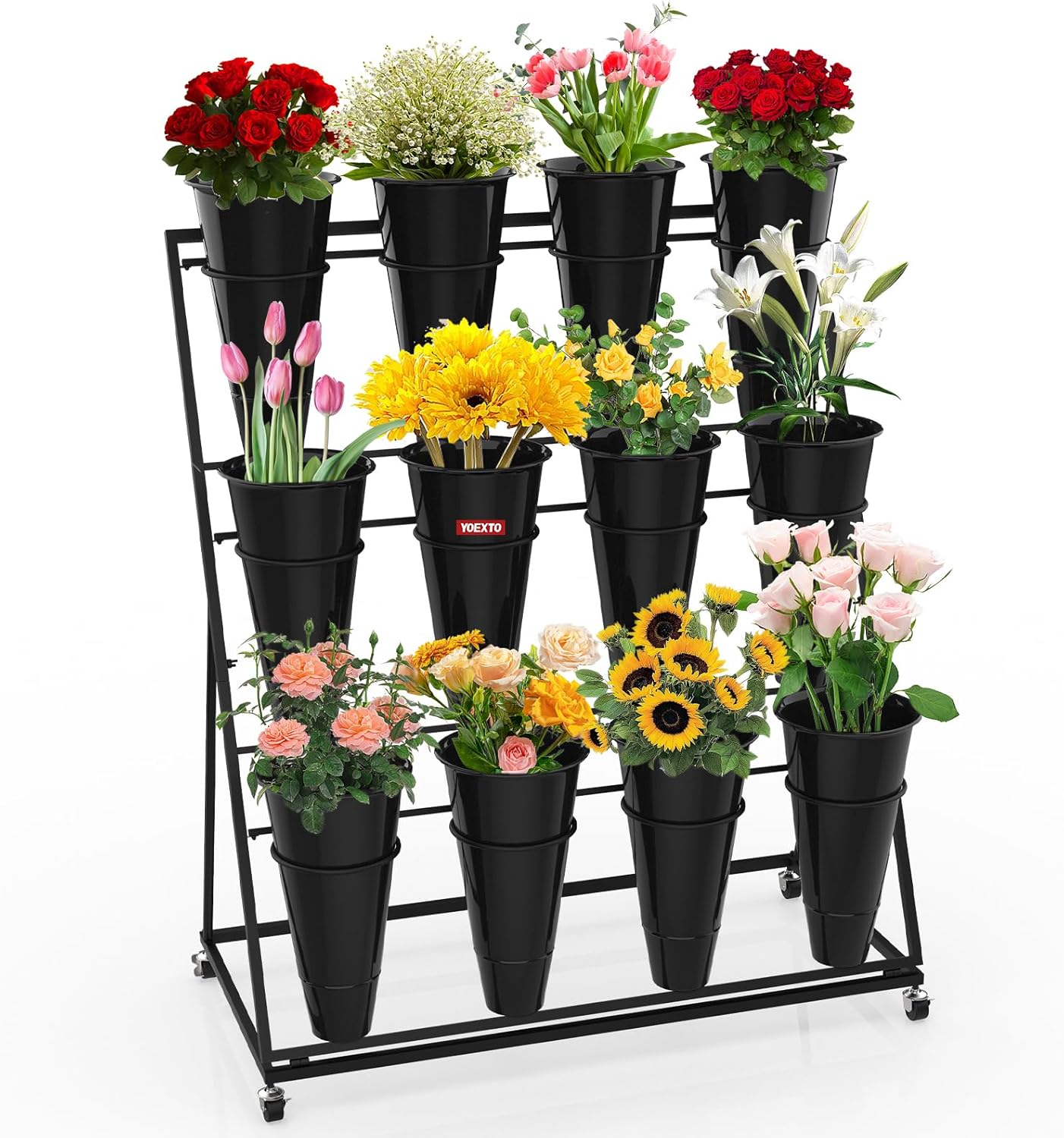 Flower Display Stand with 12 Buckets for Garden and Shop Use