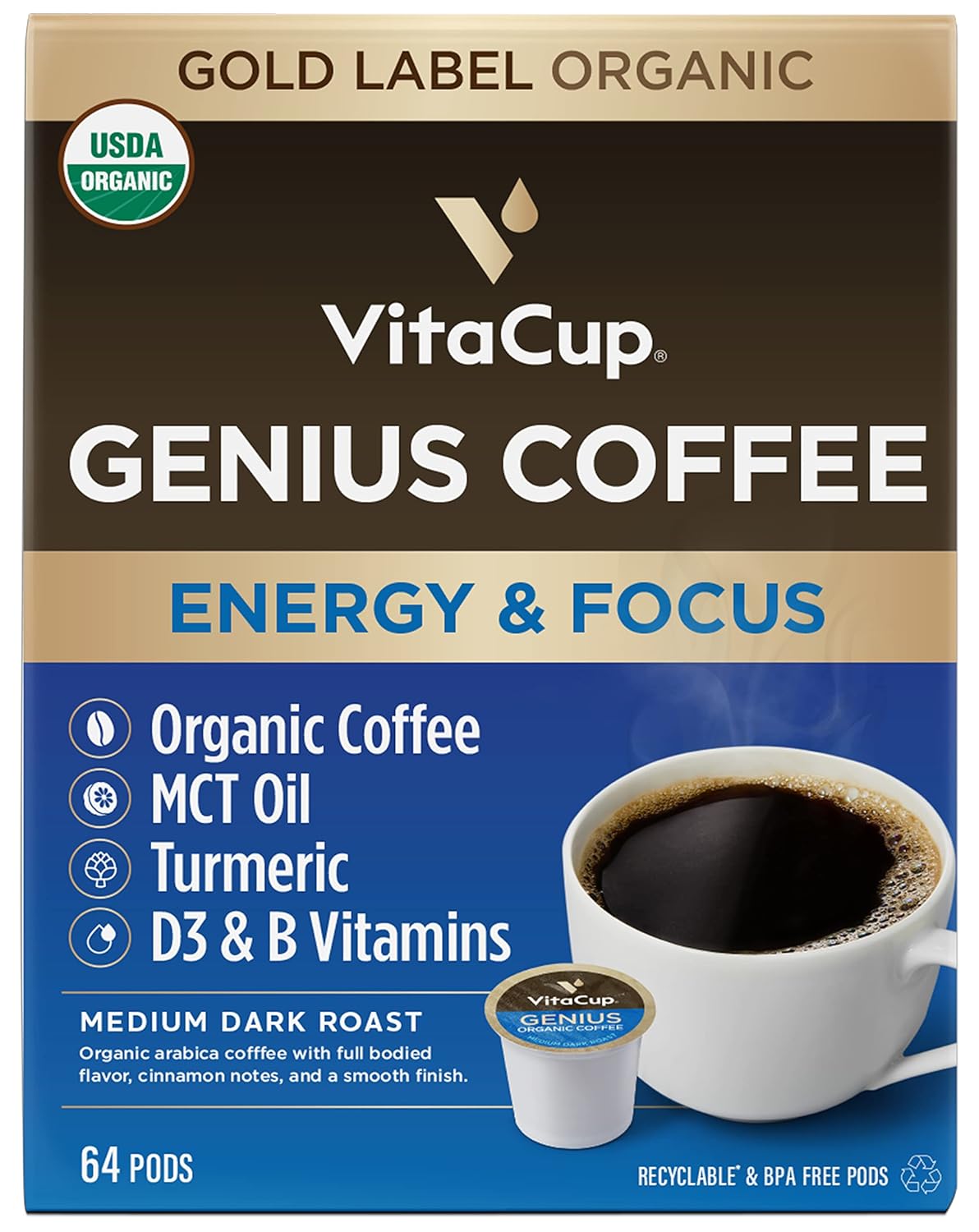 VitaCup Organic Genius Keto Coffee Pods for Energy & Focus