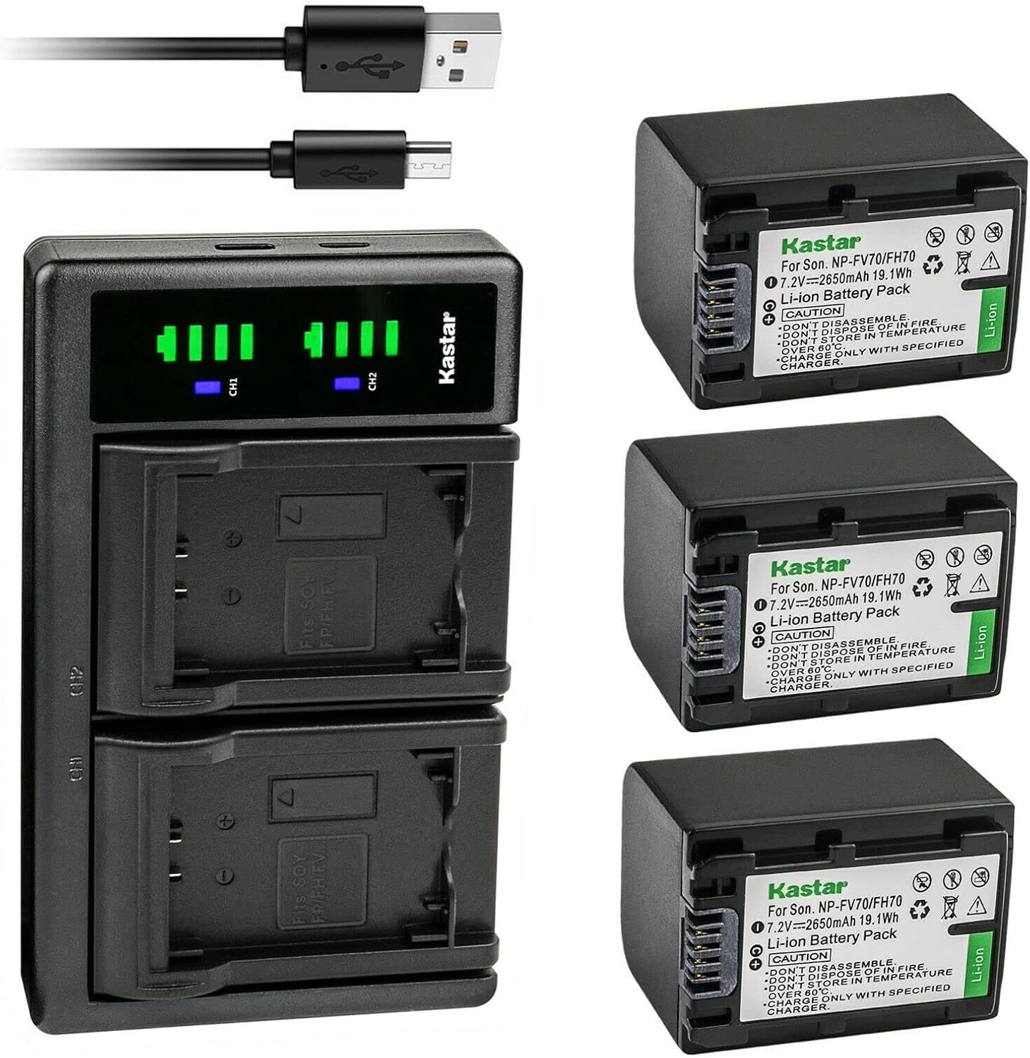 Kastar 3-Pack Battery and USB Charger for Sony NP-F Series