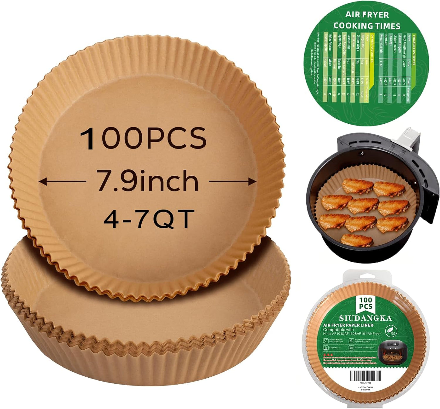 Non-Stick Air Fryer Liners: 100 Pcs Disposable Parchment Paper