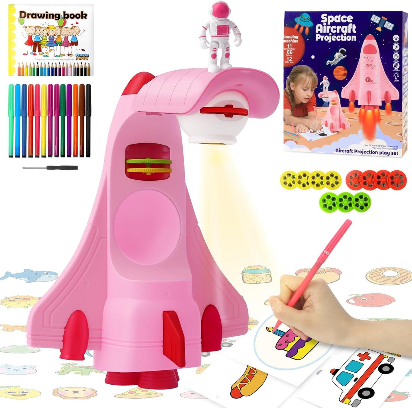 CS COSDDI Kids Drawing Projector: 66 Patterns, Rocket Ship Toys