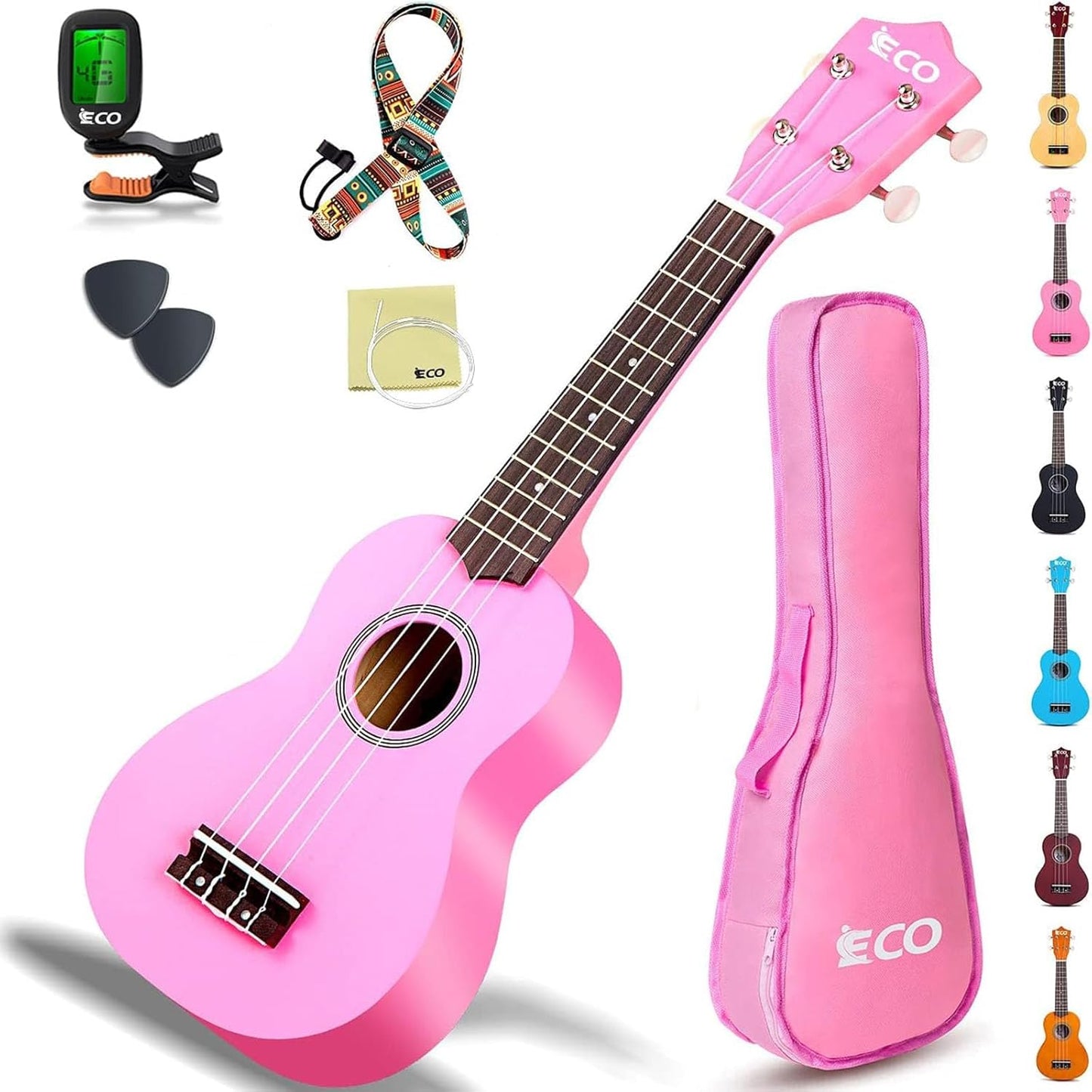 iECO Soprano Ukulele Beginner Kit for Kids and Adults 21 in