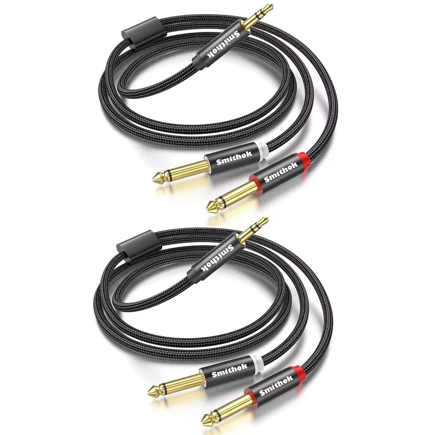 Smithok 2-pack 10Ft TRS to Dual 6.35mm Audio Cable Set