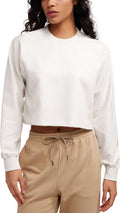 Womens Fleece Cropped Sweatshirt Crewneck - Cozy Cotton Modal Crop