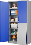 Metal Cabinet with 5 Adjustable Shelves - 71in Lockable Garage Storage