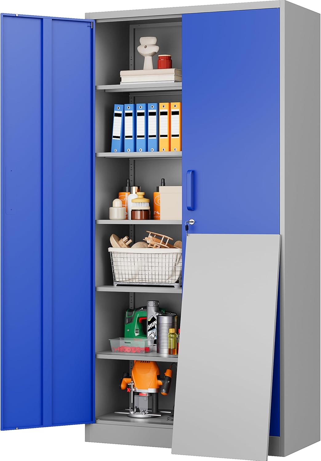 Metal Cabinet with 5 Adjustable Shelves for Garage Storage