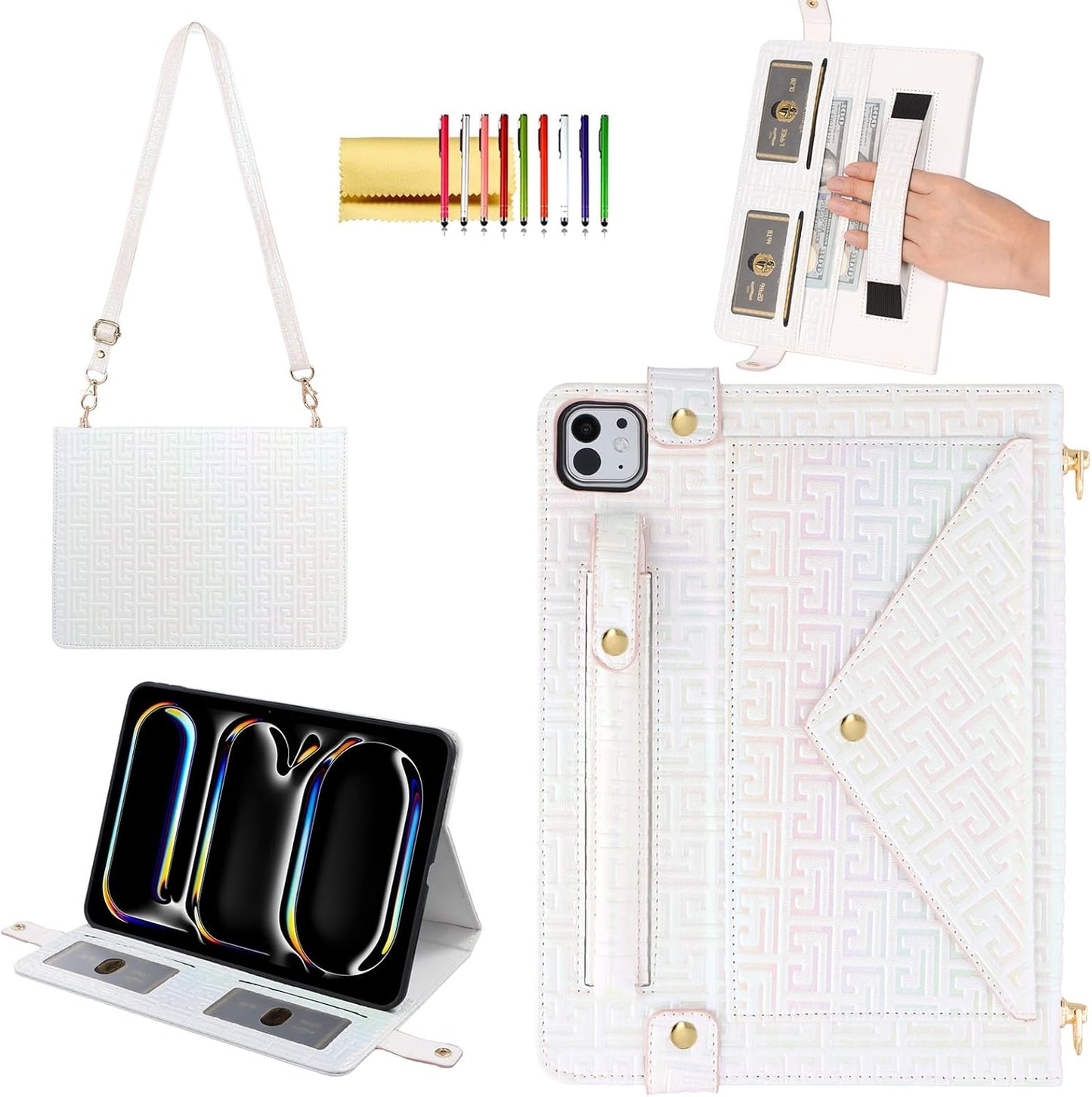Shiny Case for iPad Pro 11 M4 5th Gen 2024 with Hand Strap