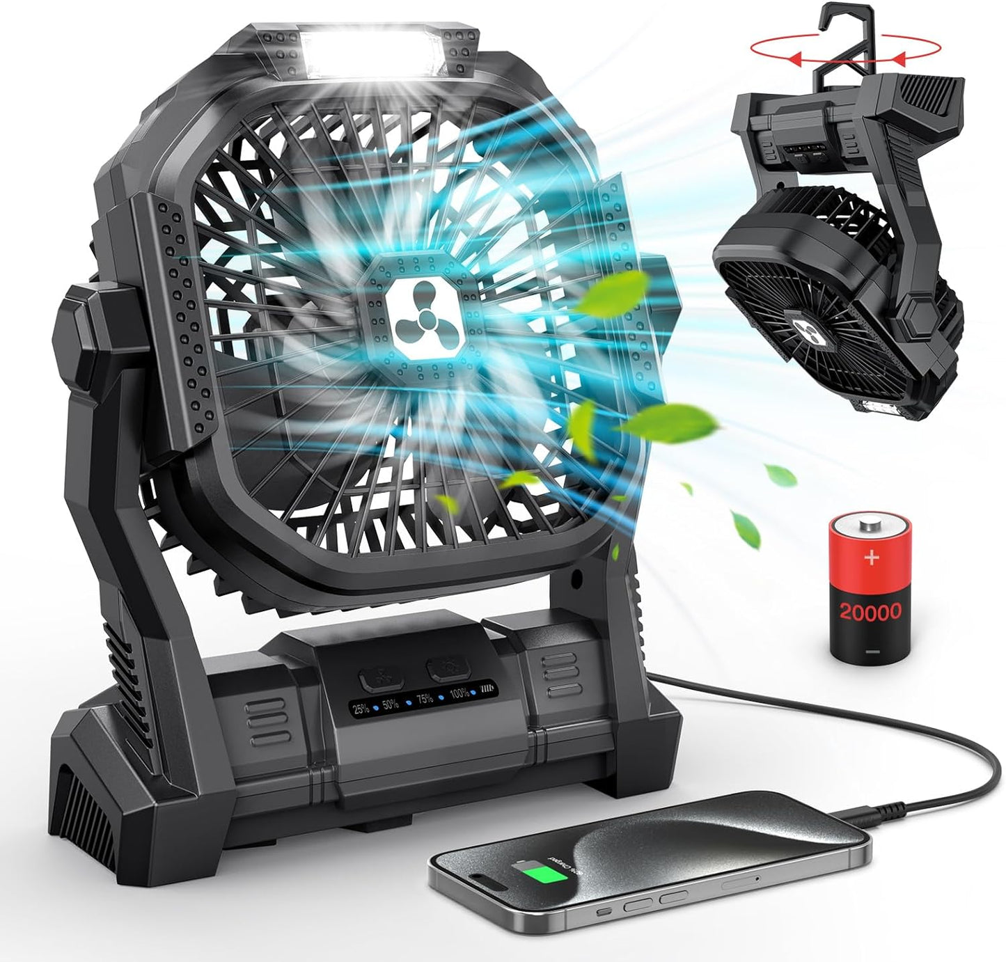 Powerful Rechargeable Fan with LED Light