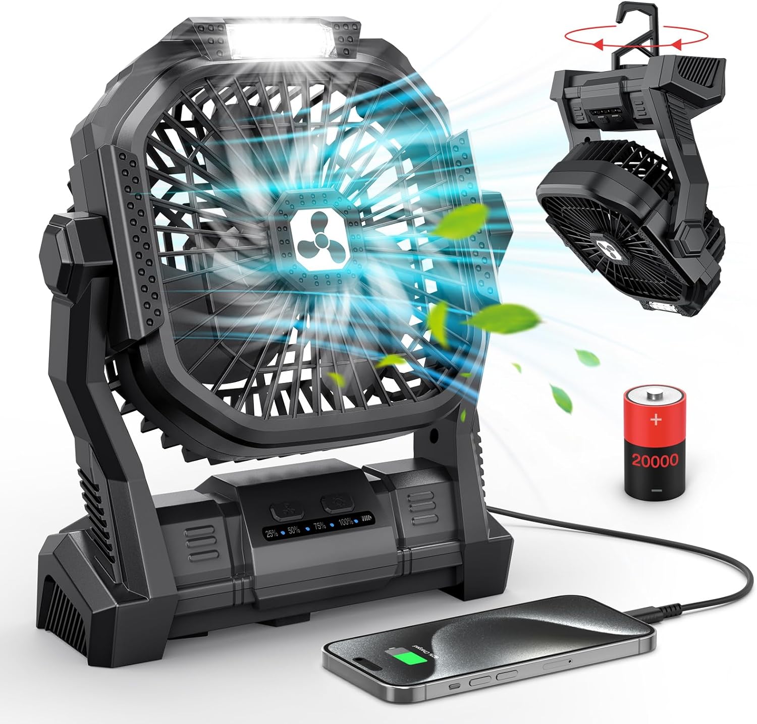 Powerful Rechargeable Fan with LED Light