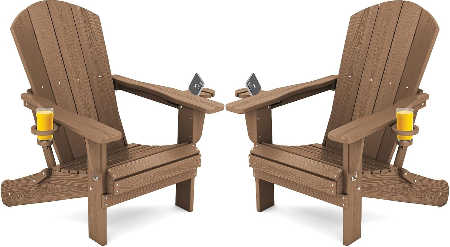 SERWALL Adirondack Chair Set of 2 with Cup Holders for Comfort