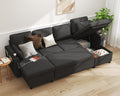 U Shaped Convertible Sofa Bed with Double Storage Chaise - Dark Gray