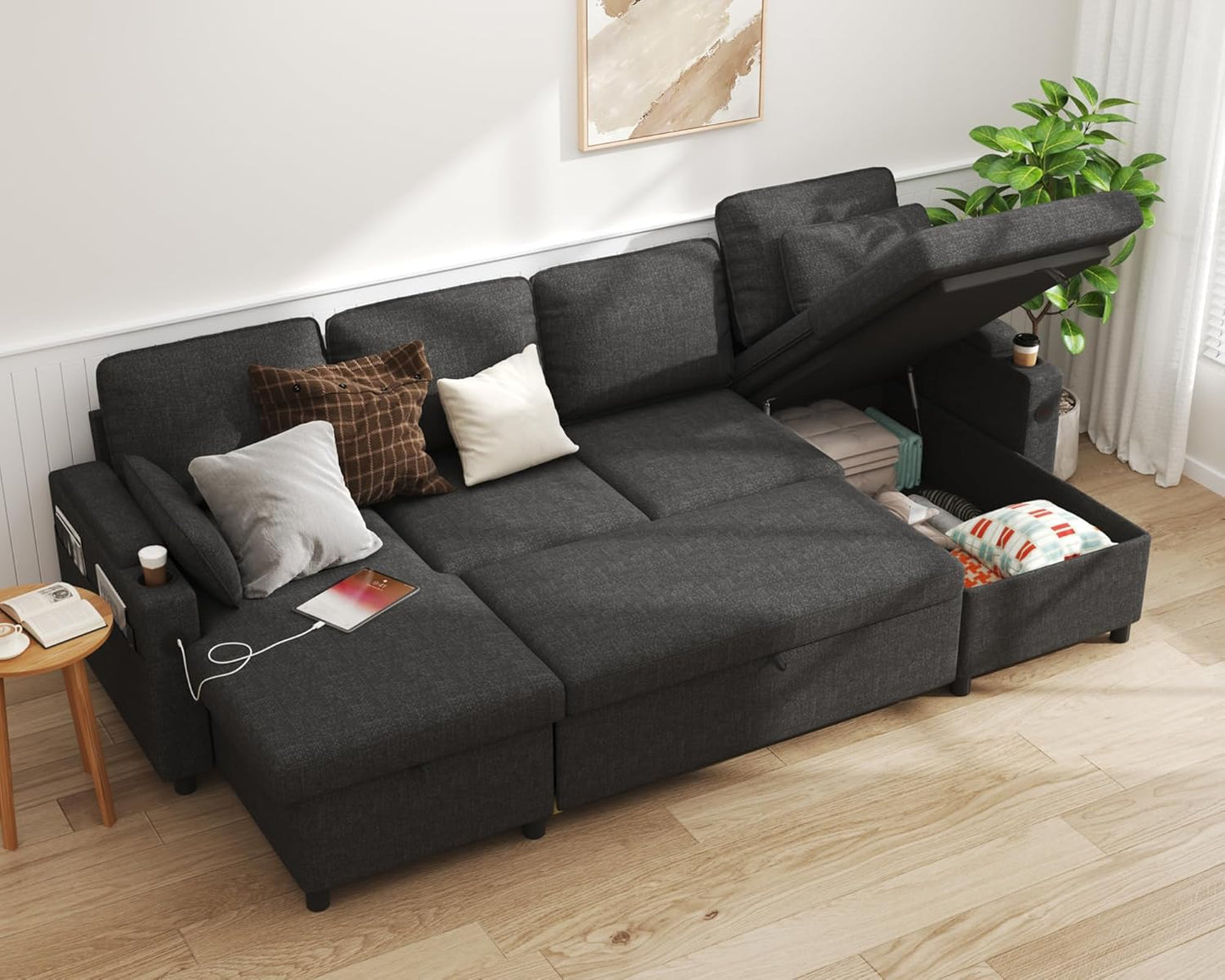 DURASPACE Sofa Bed Pull Out Couch with Storage and USB Ports
