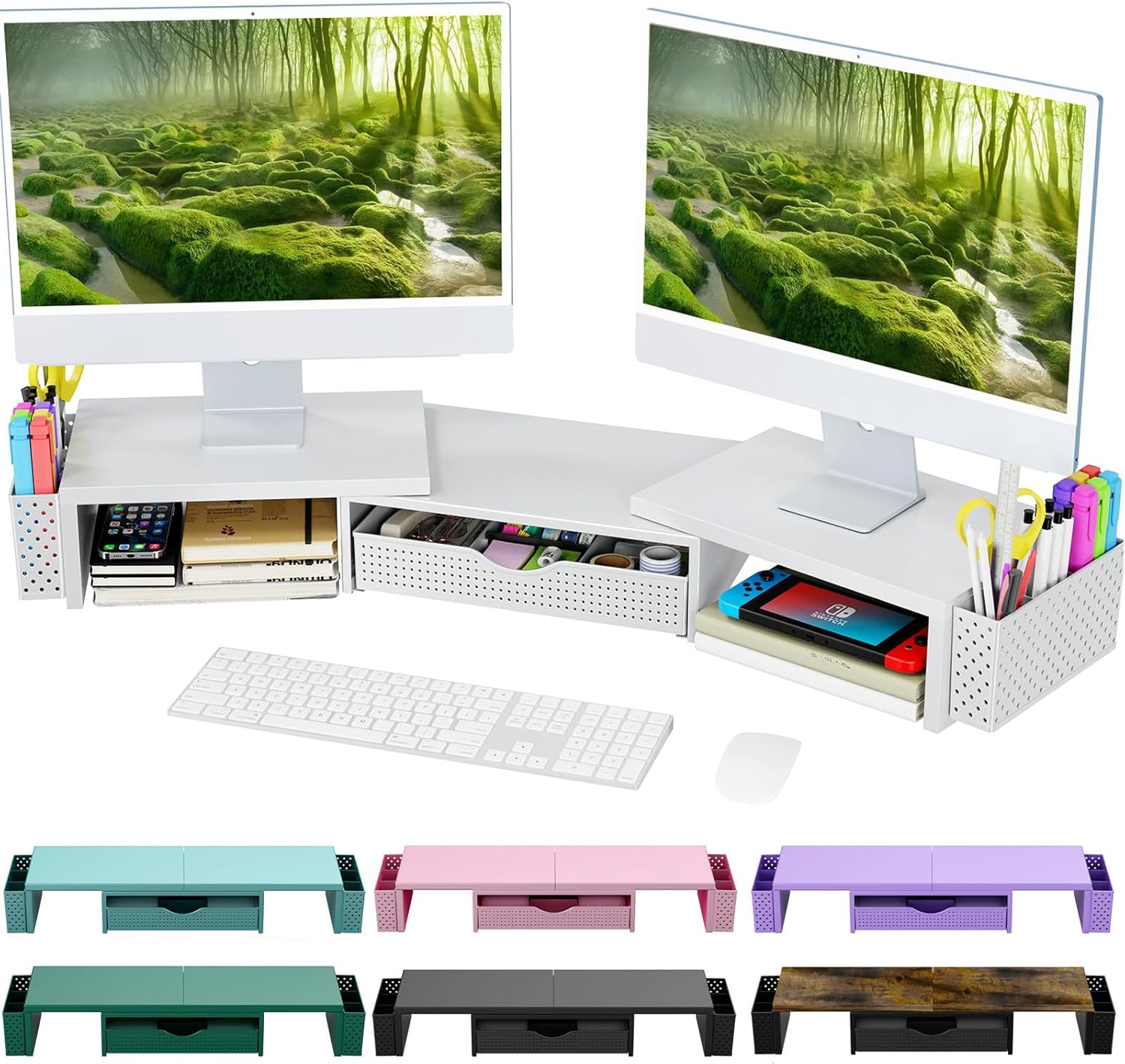 Spacrea Dual Monitor Stand Riser with Drawer and Pen Holders
