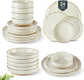AmorArc 24 Piece Ceramic Dinnerware Set for 6 - Handpainted Stoneware
