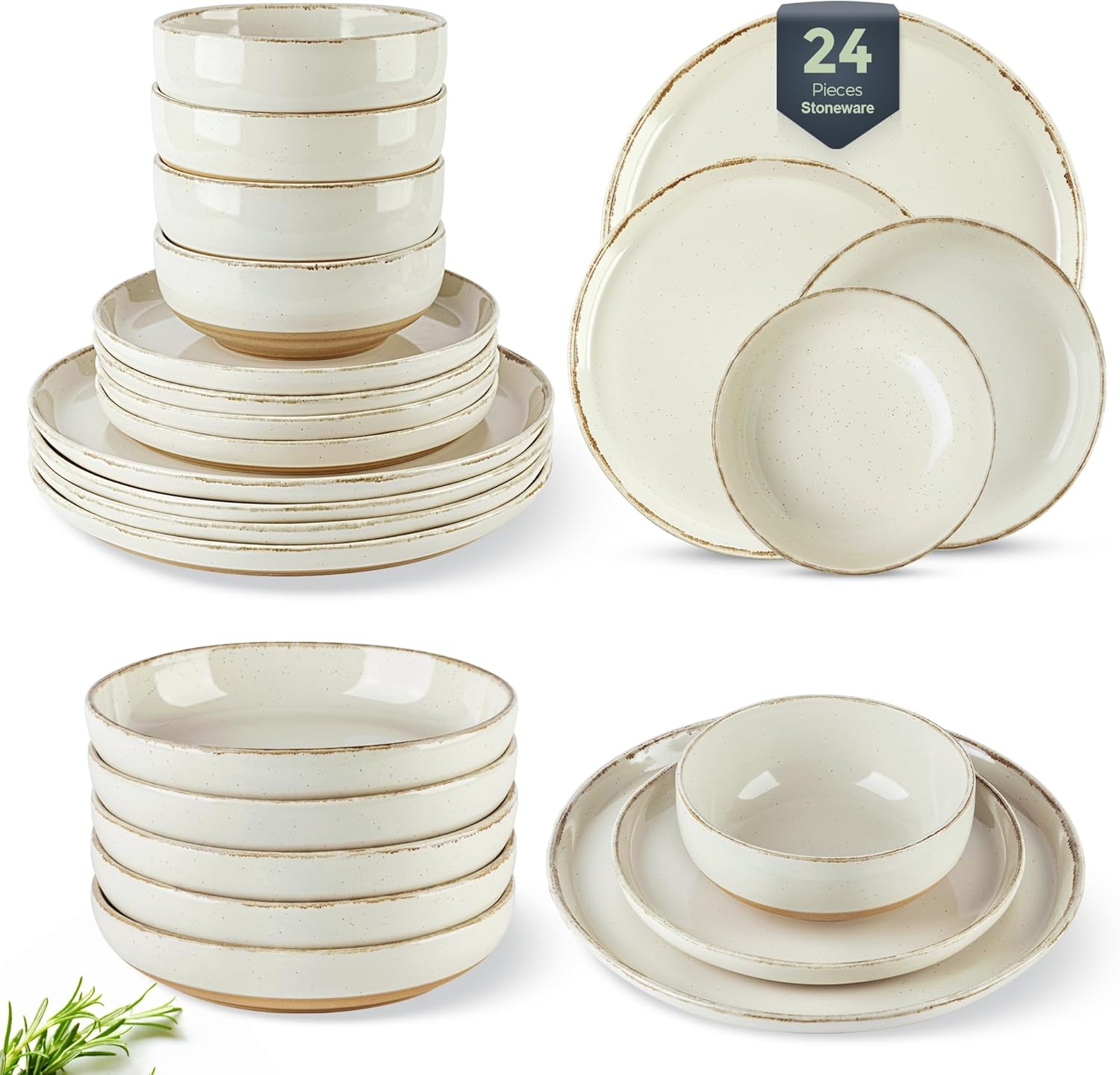 AmorArc 24 Pieces Ceramic Dinnerware Set for 6, Rustic Design