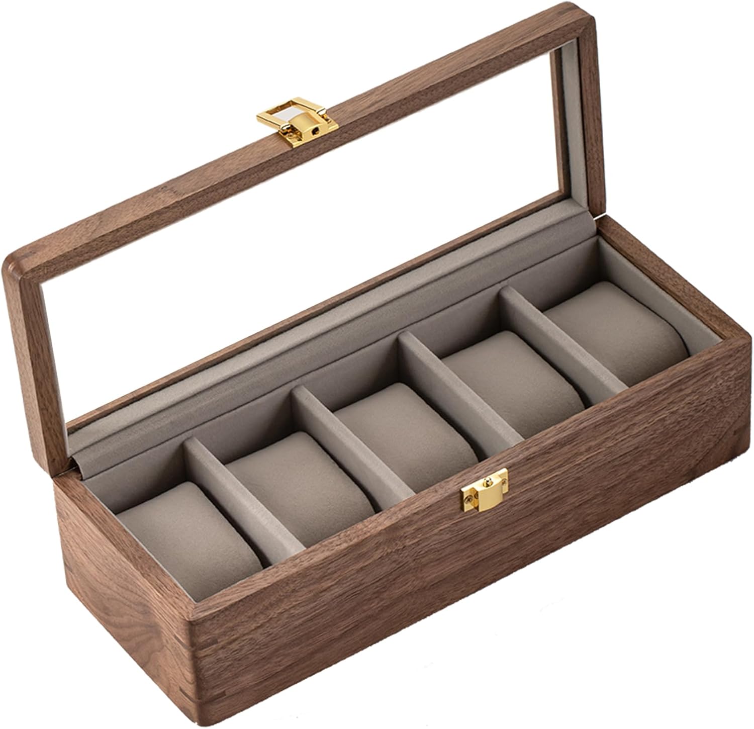 5 Slot Walnut Watch Display Box - Organize in Style!