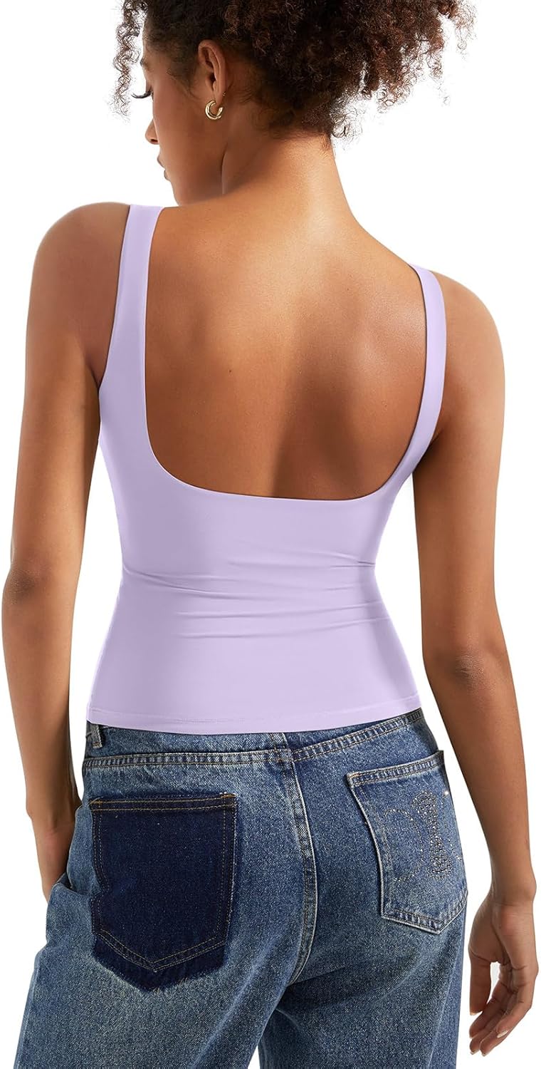 SUUKSESS Women Padded Open Back Boat Neck Tank Tops Review