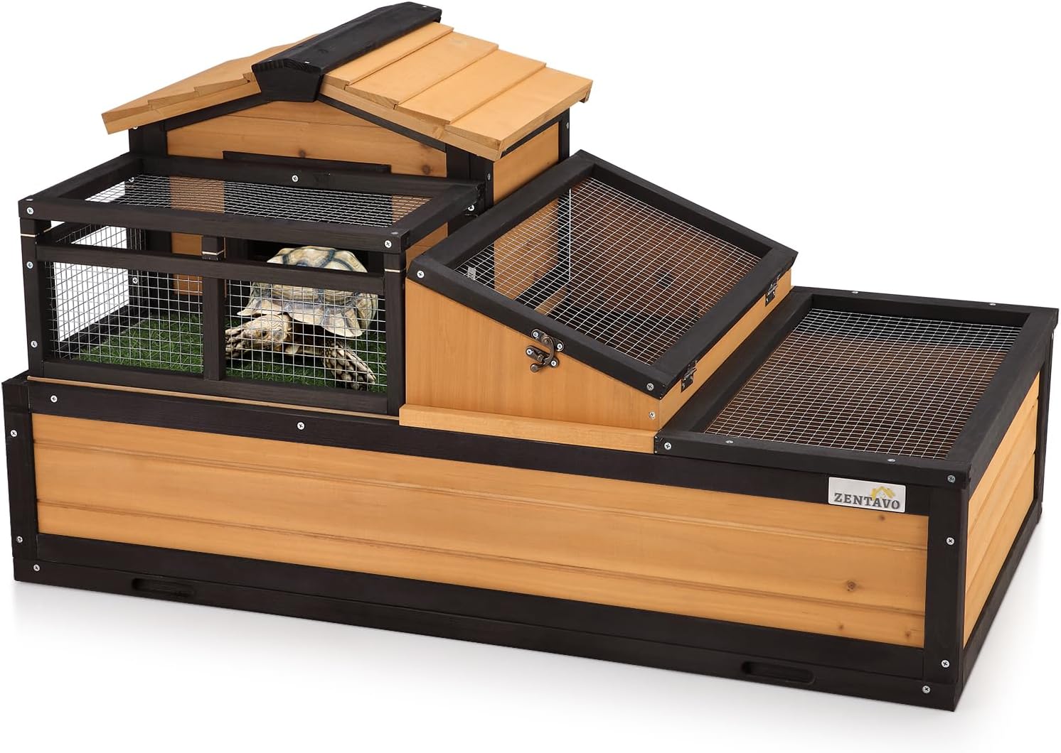 3-Room Large Tortoise Habitat with Pull-Out Tray for Comfort