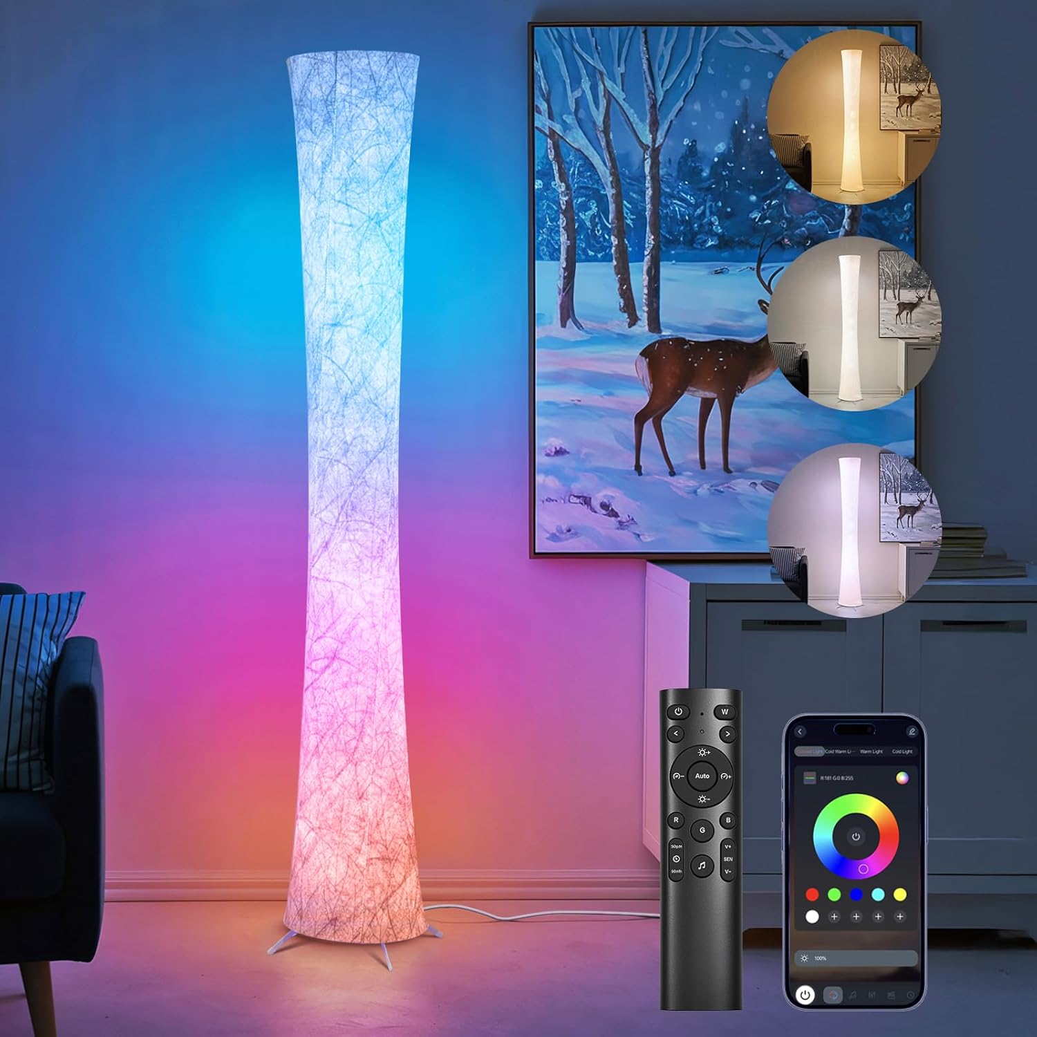 Smart RGB LED Corner Floor Lamp with Music Sync and Colors